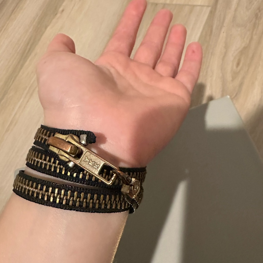 Black & gold zipper bracelet- wrap bracelet